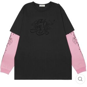 Midnight Studios Pink & Black Love Said Double Layer Long Sleeve T-Shirt NWT L